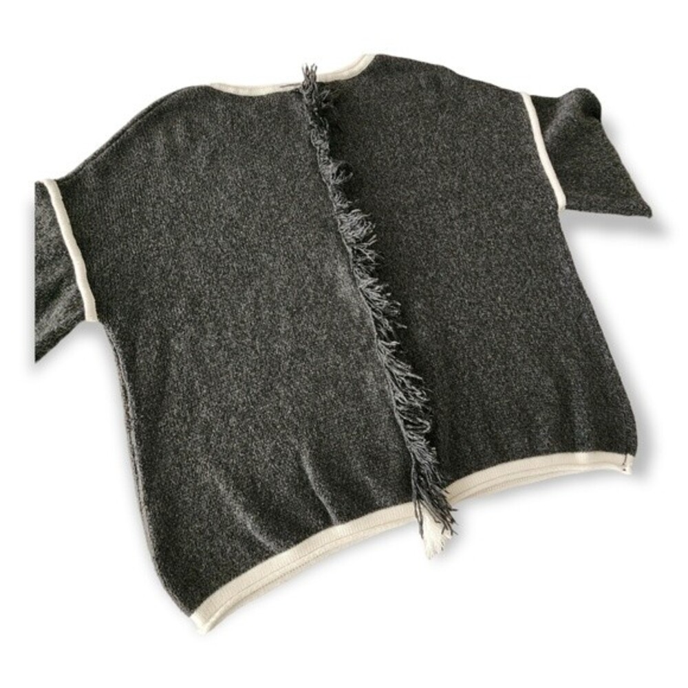 Maison Mascallier Sweater Fringe Trim on Back Grey White Size L - Picture 2 of 9
